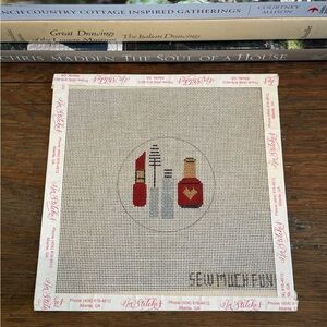 Ornament Needlepoint Canvas - Makeup Design w/ Mascara Lipstick & Nailpolish